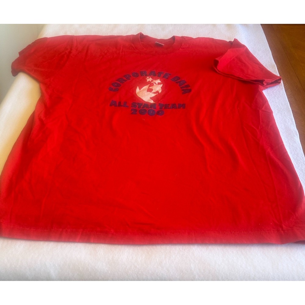 Vintage 90s Fruit Of The Loom T Shirt XXXL Red Corporate Data All Star 2000 USA